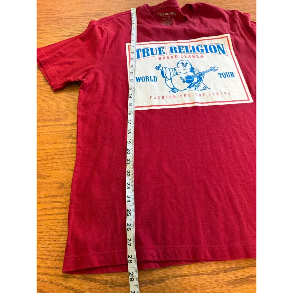True Religion Mens‎ Buddha World Tour Graphic T-Shirt Red Large Y2K Streetwear
